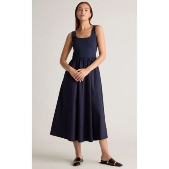 Quince Tencel Cotton Mixed Media Tank Dress Blue S - Picture 1 of 1